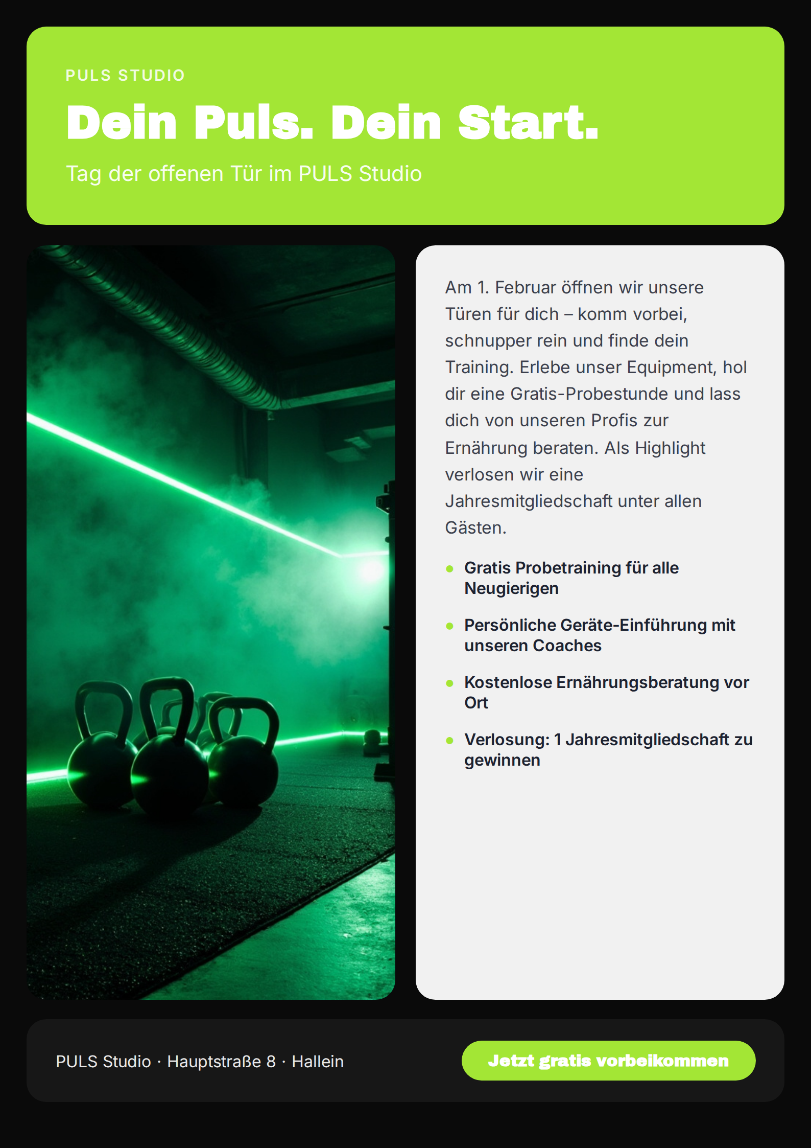 Flyer A4 für PULS Studio (Fitness)
