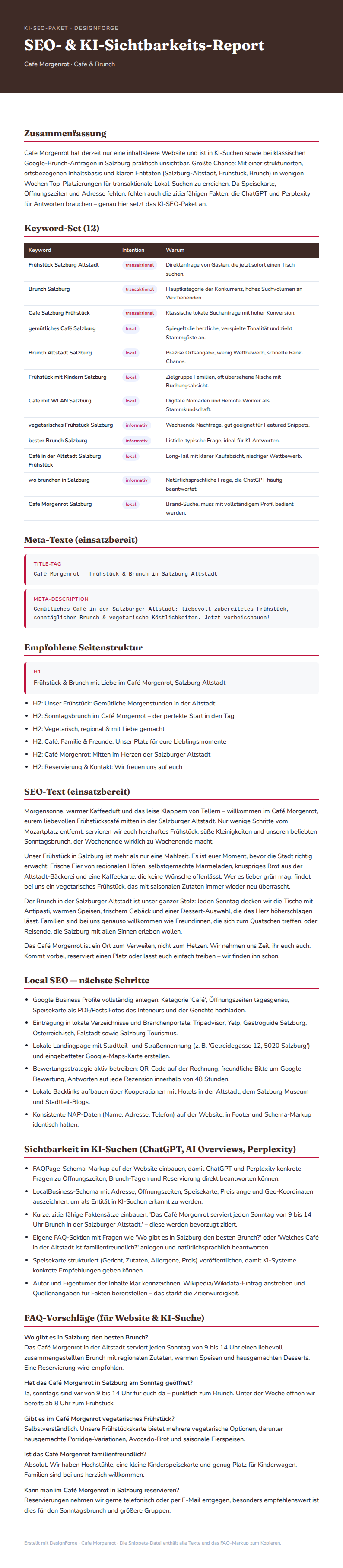 KI-SEO-Report für Café Morgenrot (Gastronomie)